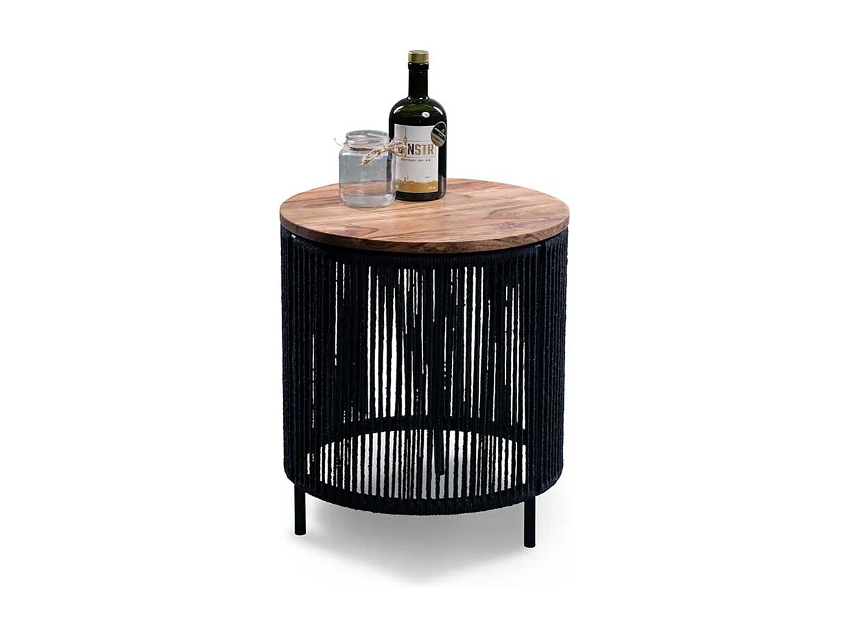 Wohnzimmertisch Beistelltischchen aus Kordel mit Massivholzplatte