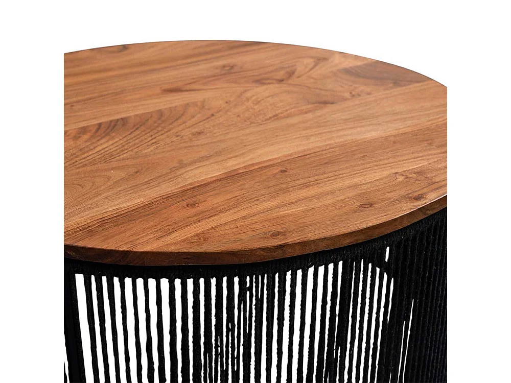 Wohnzimmertisch Beistelltischchen aus Kordel mit Massivholzplatte