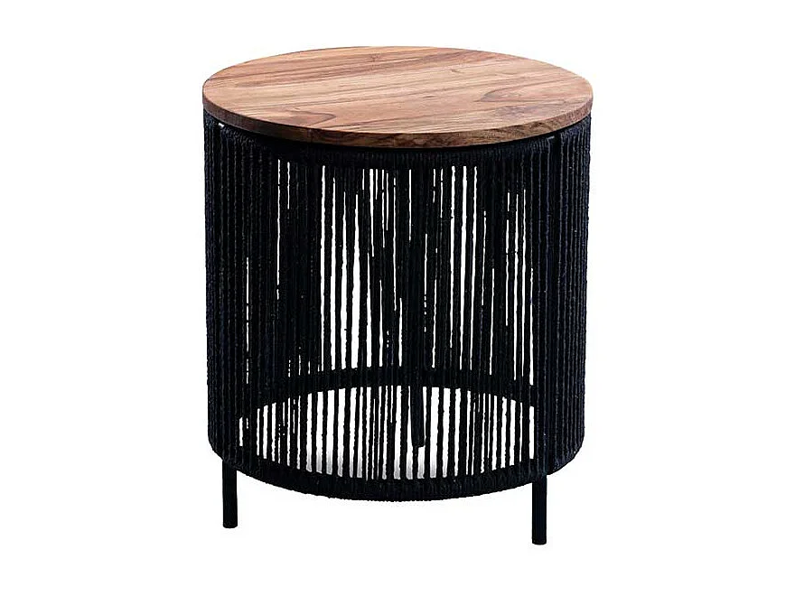 Wohnzimmertisch Beistelltischchen aus Kordel mit Massivholzplatte