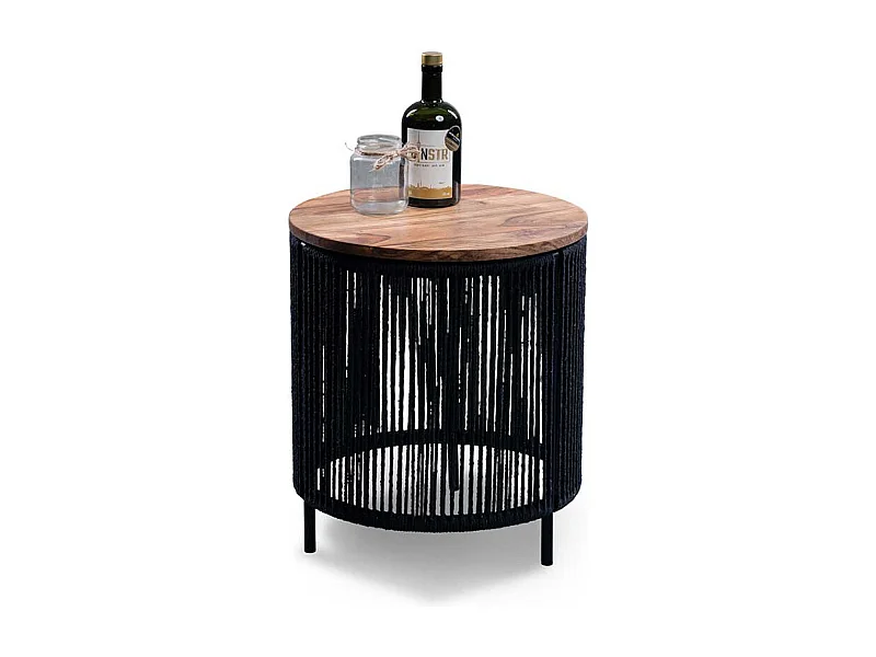 Wohnzimmertisch Beistelltischchen aus Kordel mit Massivholzplatte