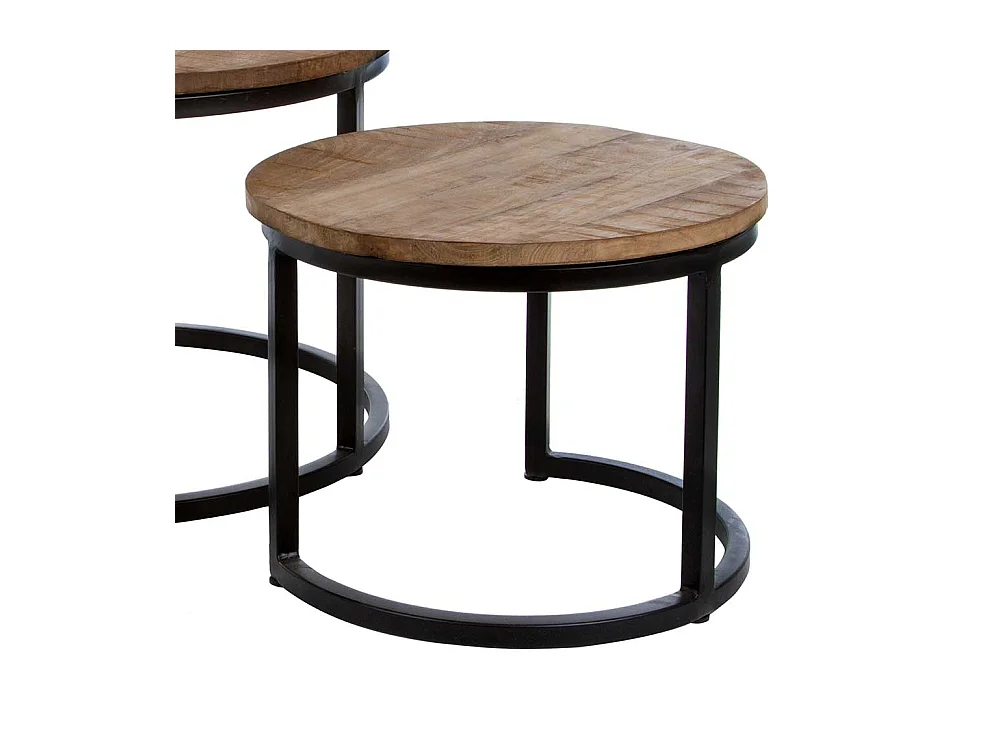 Dreisatz Beistelltisch Industrial aus Mangobaum Massivholz Metall (dreiteilig)