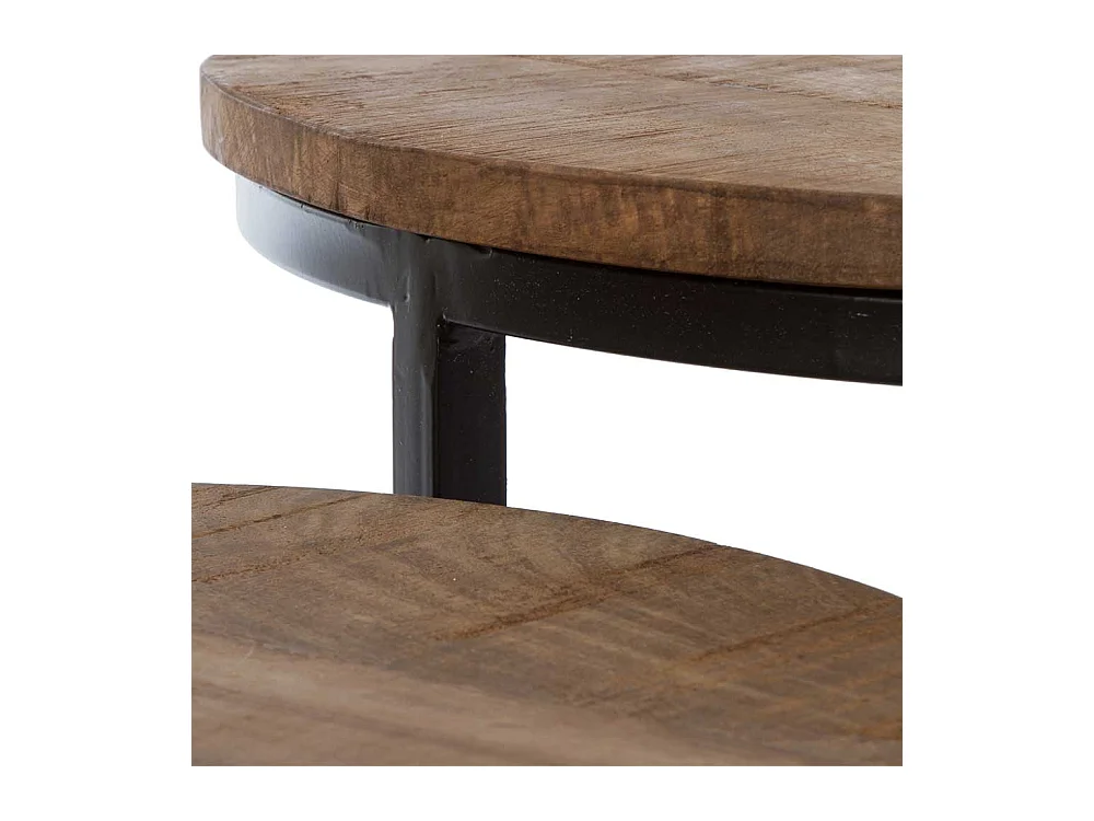Dreisatz Beistelltisch Industrial aus Mangobaum Massivholz Metall (dreiteilig)