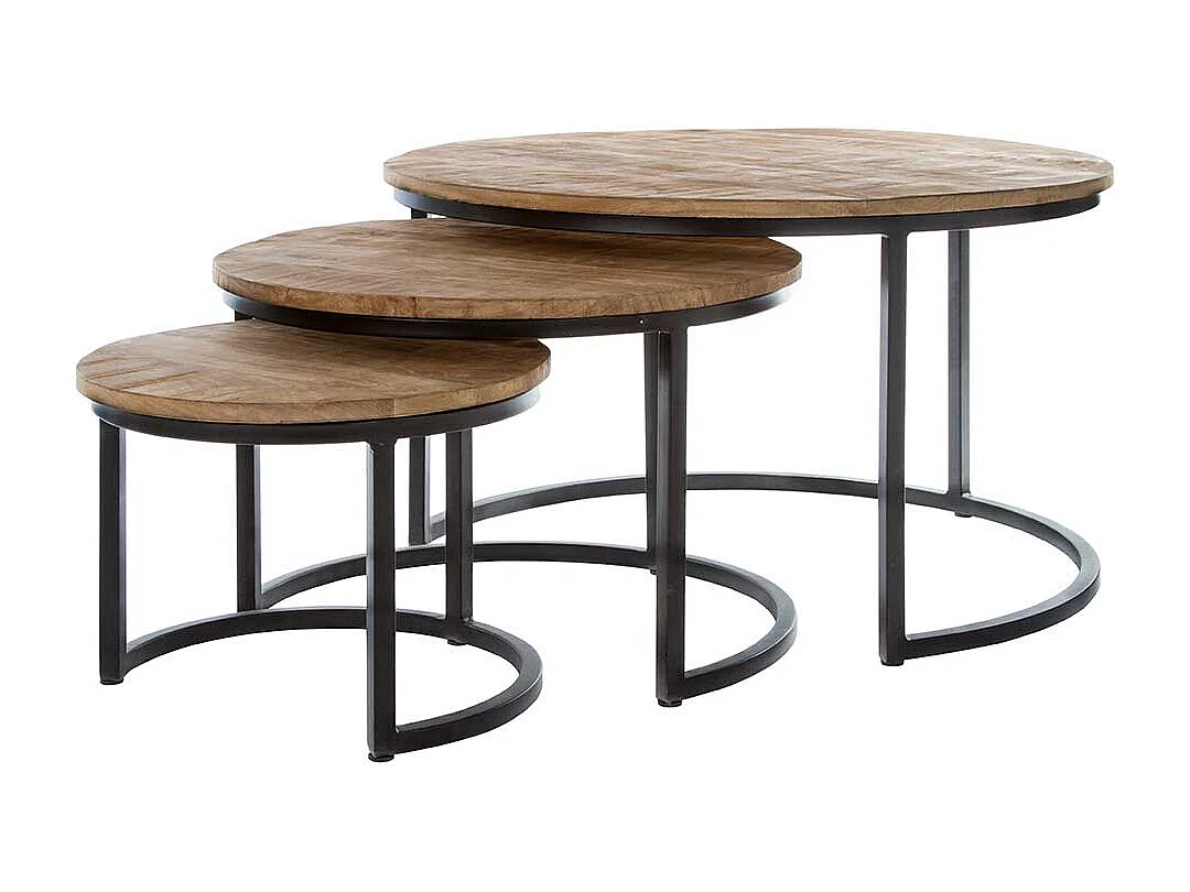 Dreisatz Beistelltisch Industrial aus Mangobaum Massivholz Metall (dreiteilig)