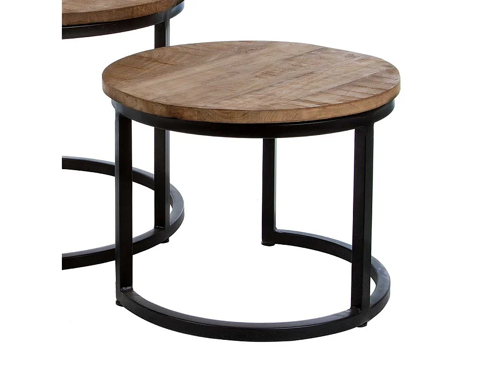 Dreisatz Beistelltisch Industrial aus Mangobaum Massivholz Metall (dreiteilig)