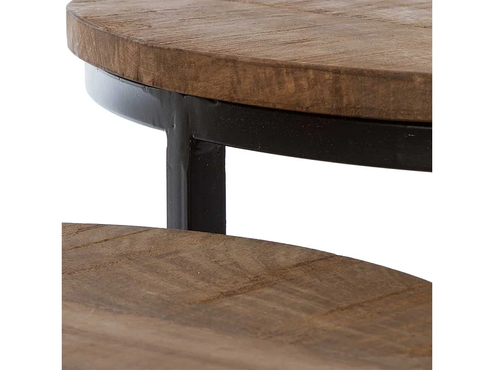 Dreisatz Beistelltisch Industrial aus Mangobaum Massivholz Metall (dreiteilig)
