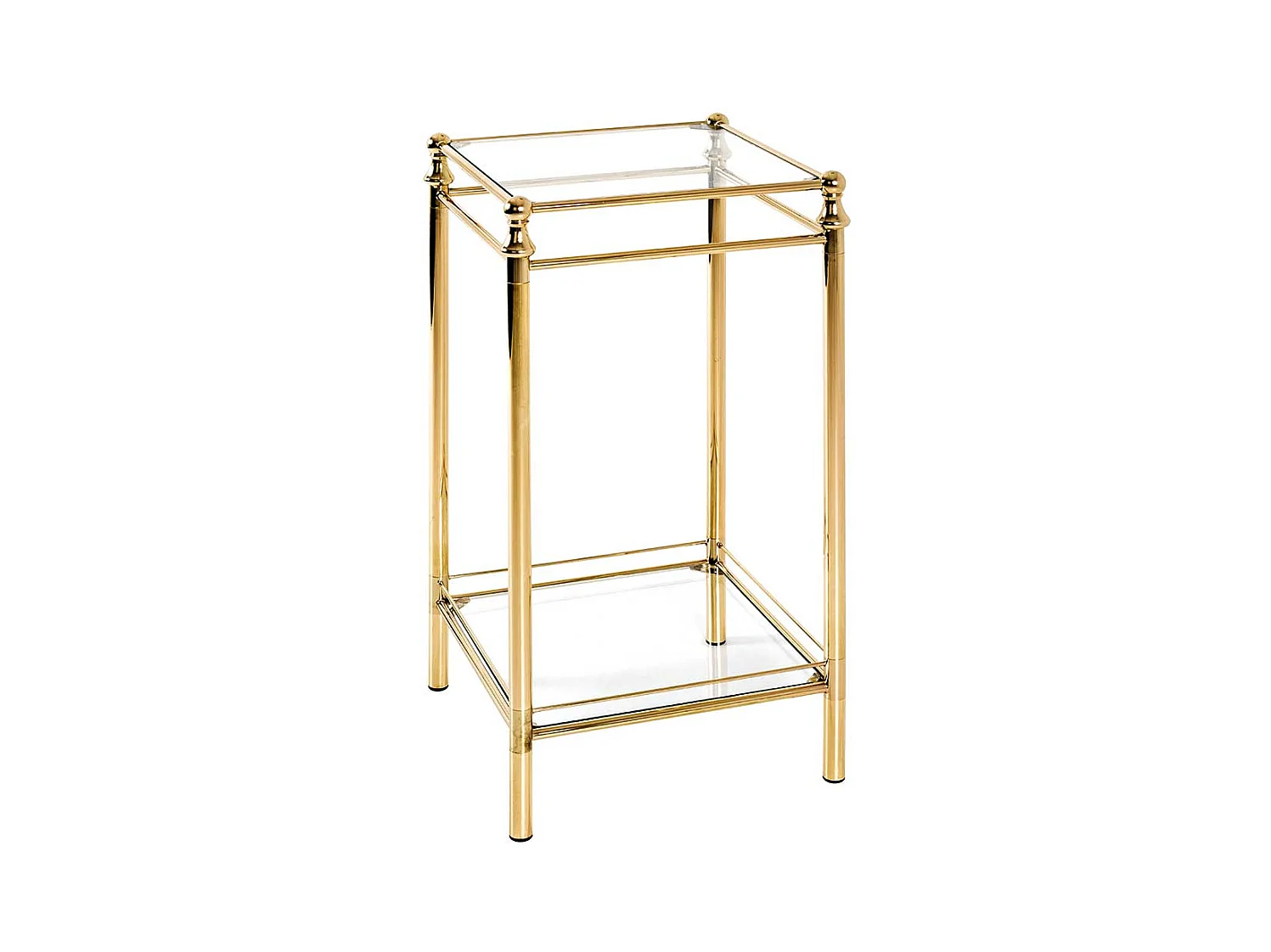 Beistelltisch aus Stahl in Messingfarben Glasplatte