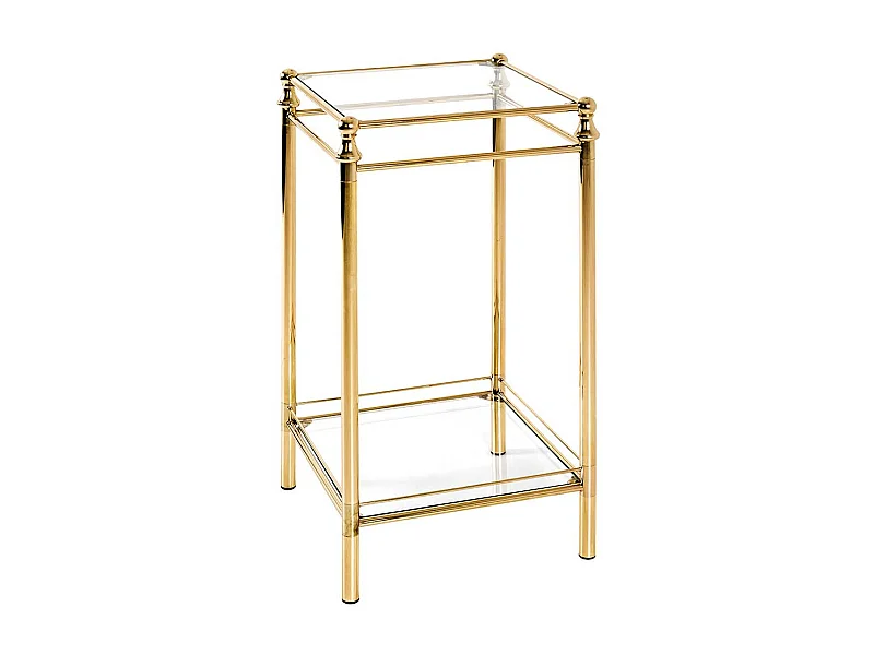 Beistelltisch aus Stahl in Messingfarben Glasplatte