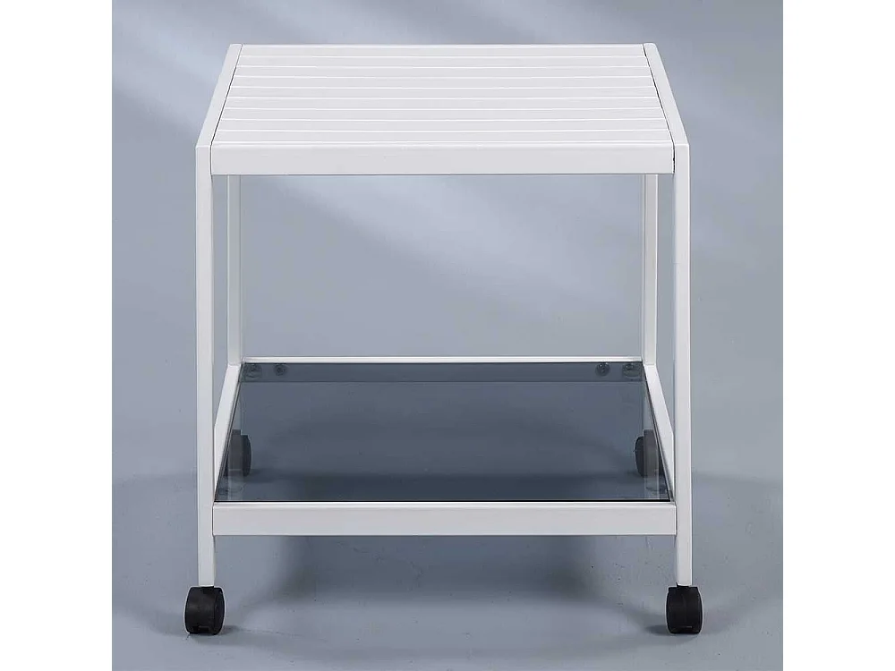 Rollbarer Beistelltisch in Weiß mit Glasablage