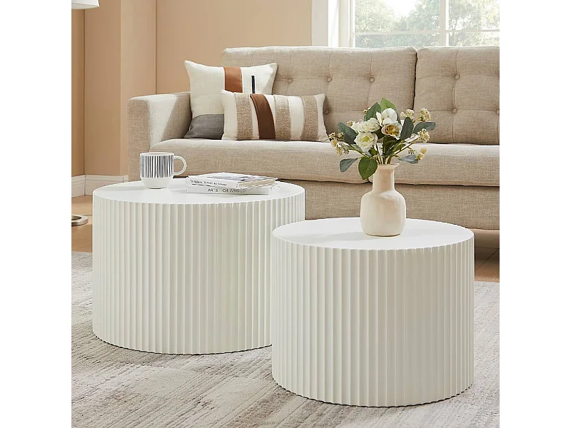 Zweisatztisch Beistelltisch in Naturweiß im Skandi Design (zweiteilig)