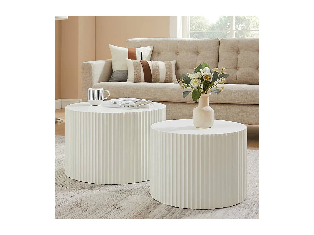 Zweisatztisch Beistelltisch in Naturweiß im Skandi Design (zweiteilig)