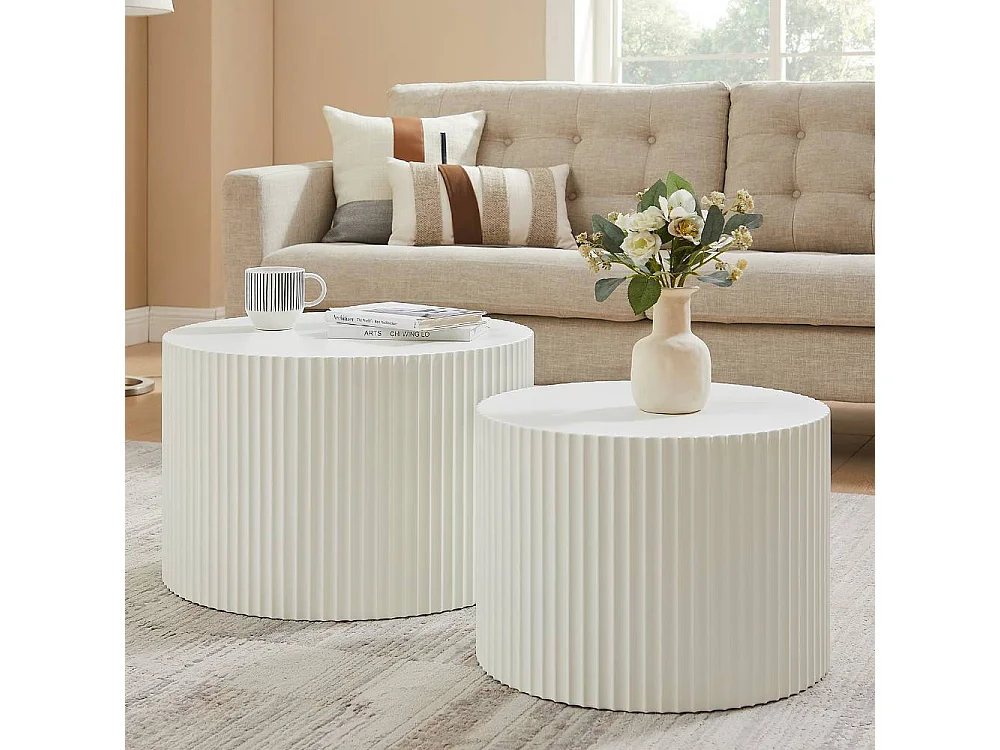 Zweisatztisch Beistelltisch in Naturweiß im Skandi Design (zweiteilig)