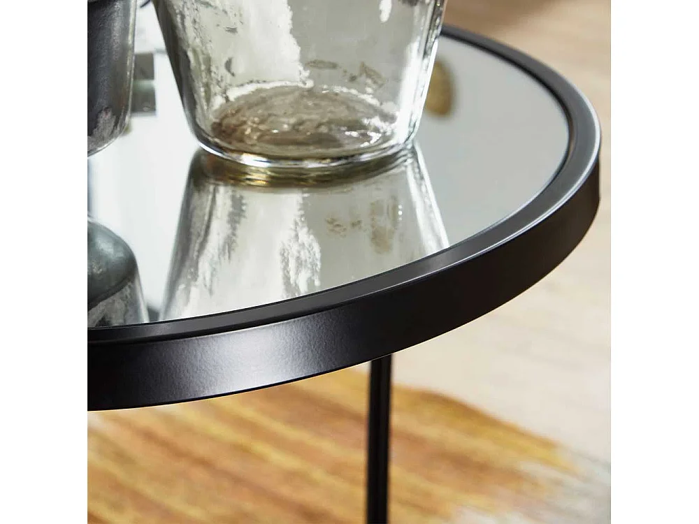 Beistelltisch Set in Schwarz runden Spiegelglas Platten (zweiteilig)