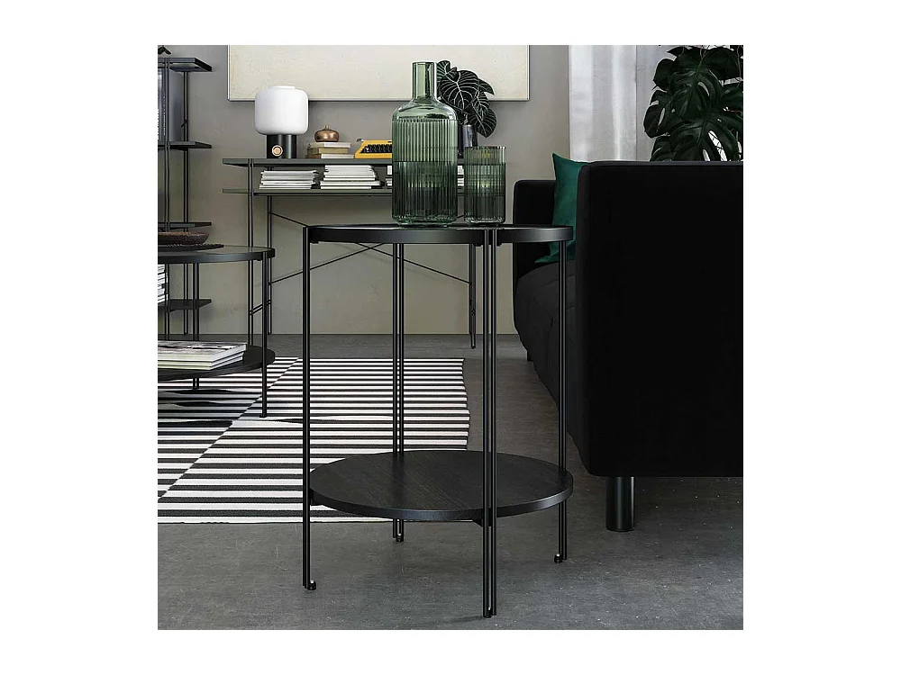 Beistelltisch Sofa schwarz mit Strukturglasplatte 55 cm hoch