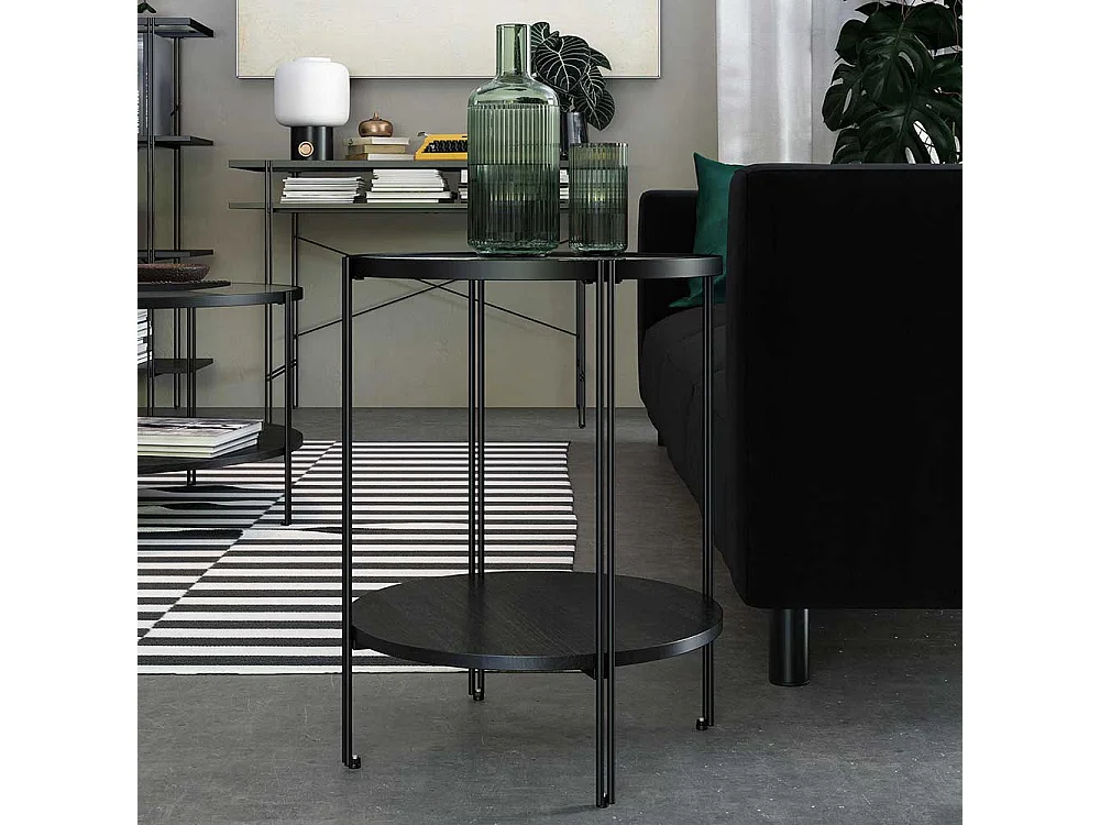 Beistelltisch Sofa schwarz mit Strukturglasplatte 55 cm hoch