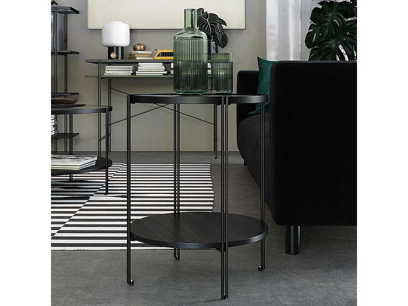 Beistelltisch Sofa schwarz mit Strukturglasplatte 55 cm hoch