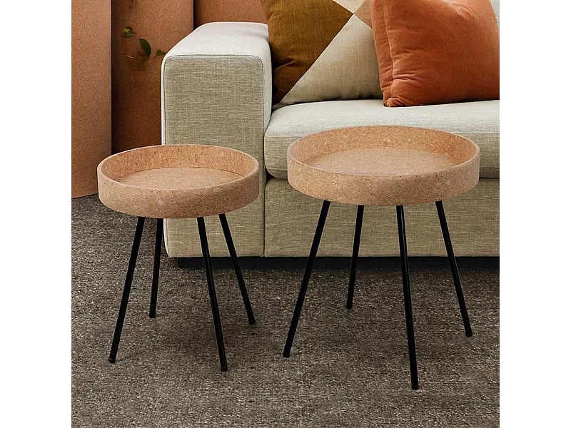 Beistelltisch Set mit Korkplatte Vierfußgestell aus Metall (zweiteilig)