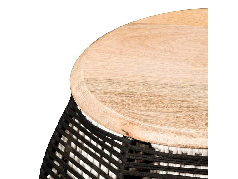 Truhen Beistelltisch aus Kordelgeflecht in Schwarz Mangobaum Massivholz