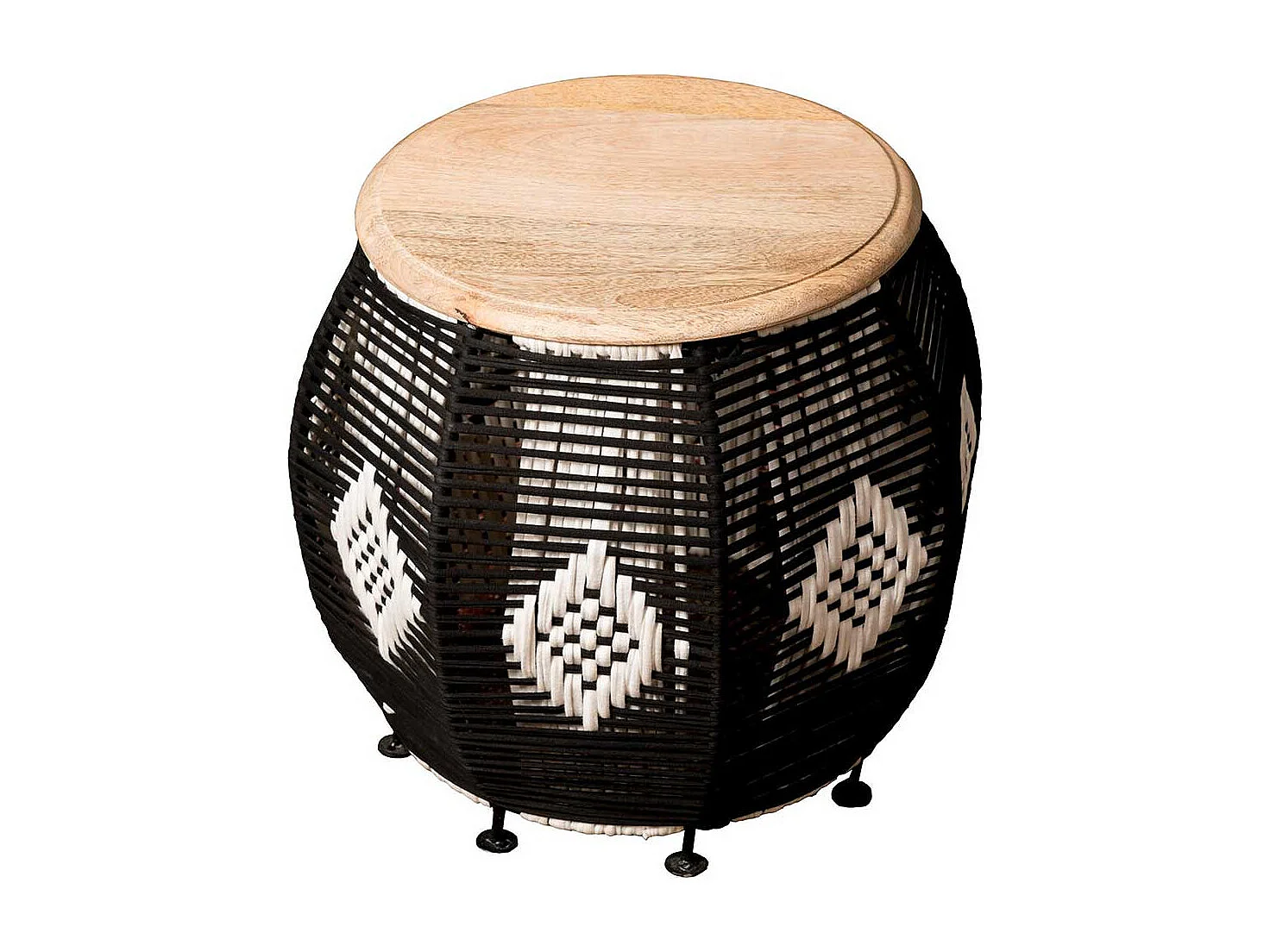 Truhen Beistelltisch aus Kordelgeflecht in Schwarz Mangobaum Massivholz