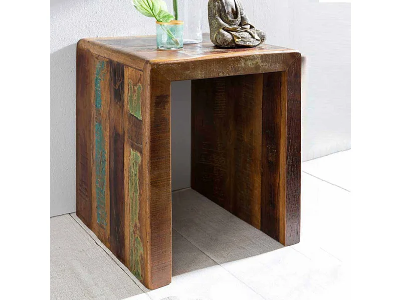 Shabby Chic Beistelltisch in Bunt Braun Mangobaum Recyclingholz