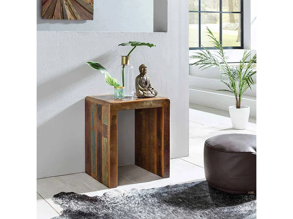Shabby Chic Beistelltisch in Bunt Braun Mangobaum Recyclingholz