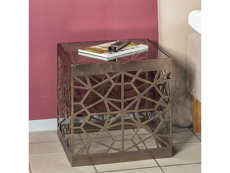 Glas Beistelltisch in Bronzefarben Antik Finish