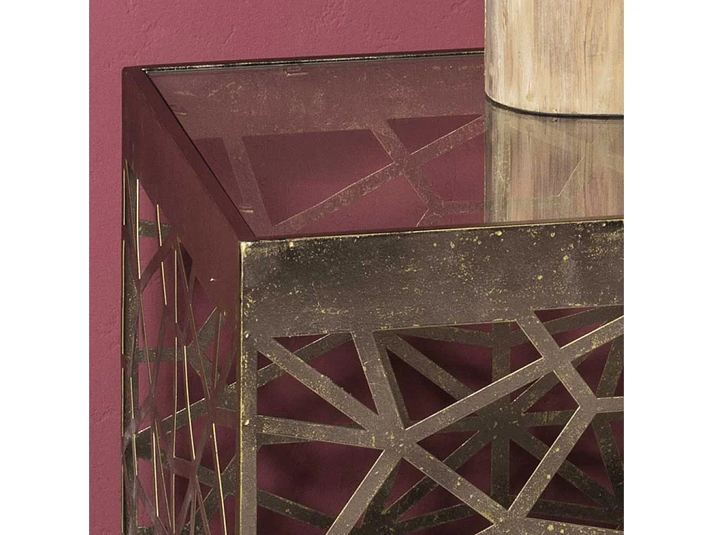 Glas Beistelltisch in Bronzefarben Antik Finish