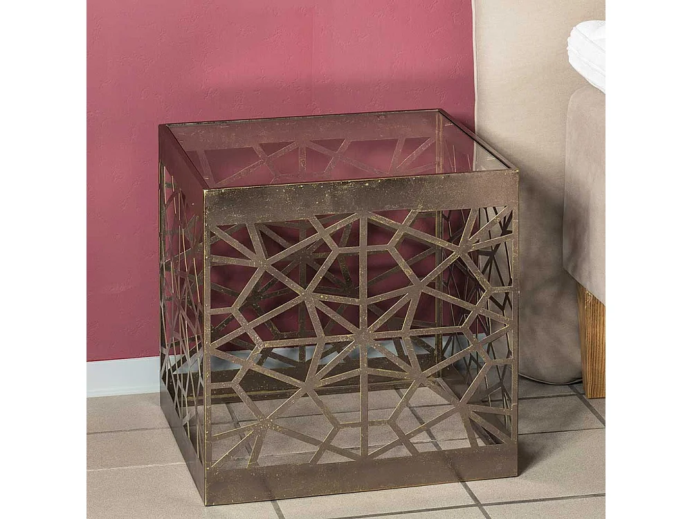 Glas Beistelltisch in Bronzefarben Antik Finish