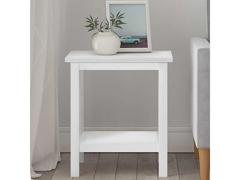 Beistelltisch Tisch Massivholz in Weiß 57 cm hoch