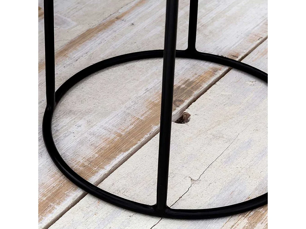 Beistelltischchen aus Sheesham Massivholz und Eisen rund (zweiteilig)