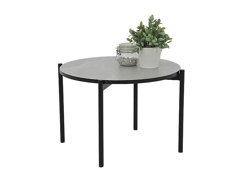 Beistelltisch Sofa rund in Marmor-Optik Grau Schwarz