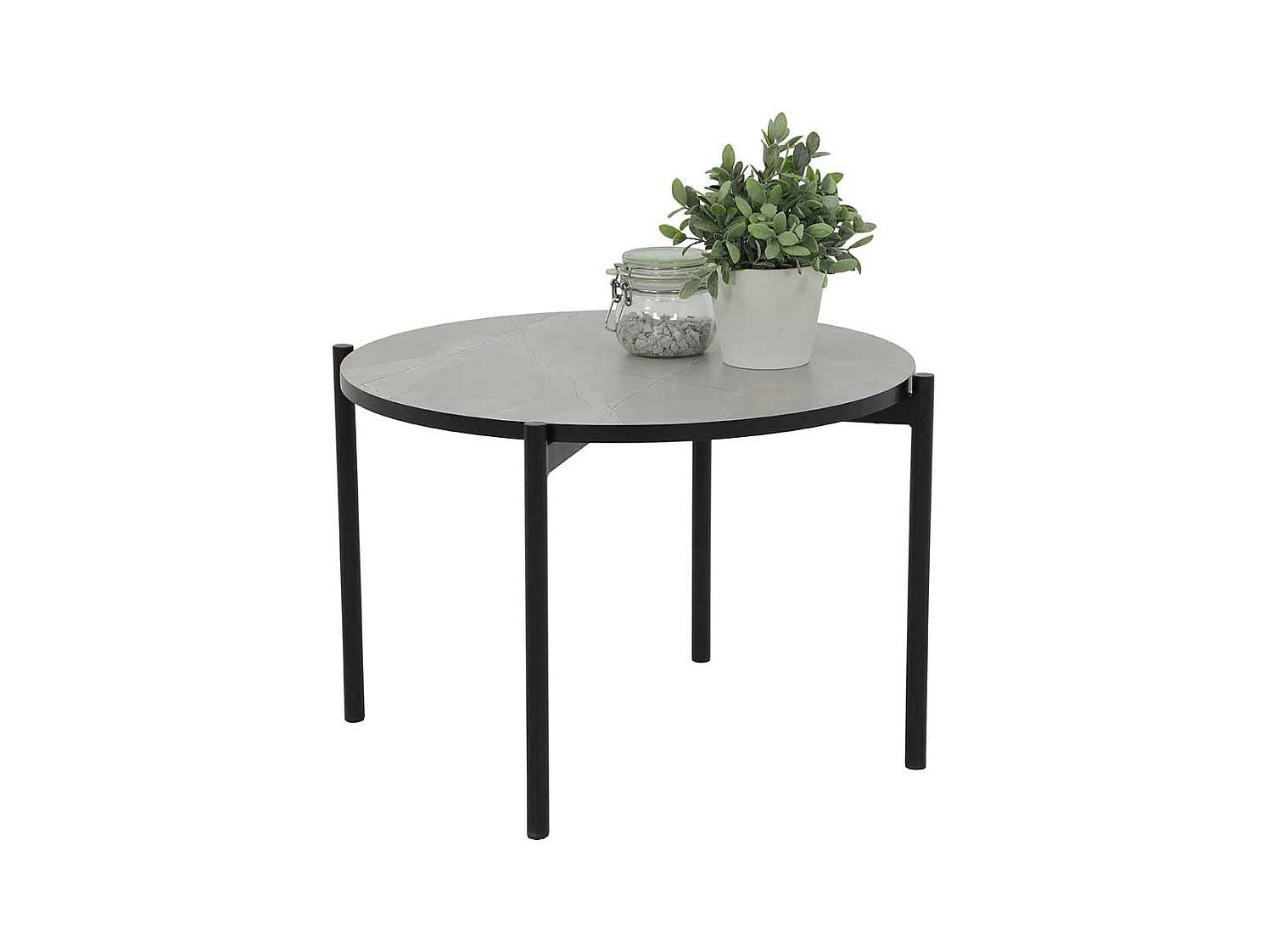 Beistelltisch Sofa rund in Marmor-Optik Grau Schwarz