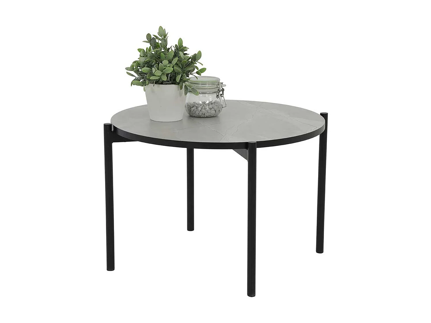 Beistelltisch Sofa rund in Marmor-Optik Grau Schwarz