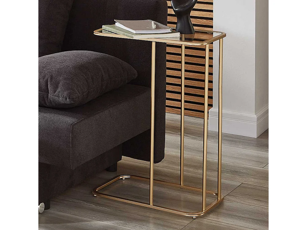 Sofa Beistelltisch in Goldfarben Platte aus Sicherheitsglas