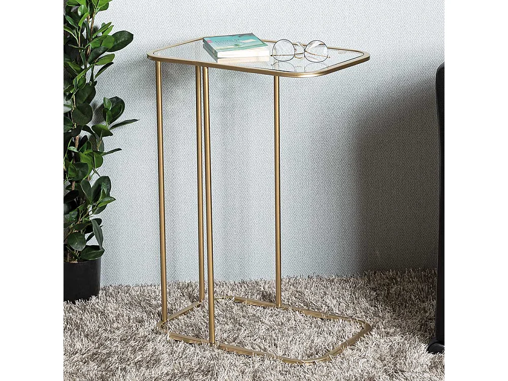 Sofa Beistelltisch in Goldfarben Platte aus Sicherheitsglas