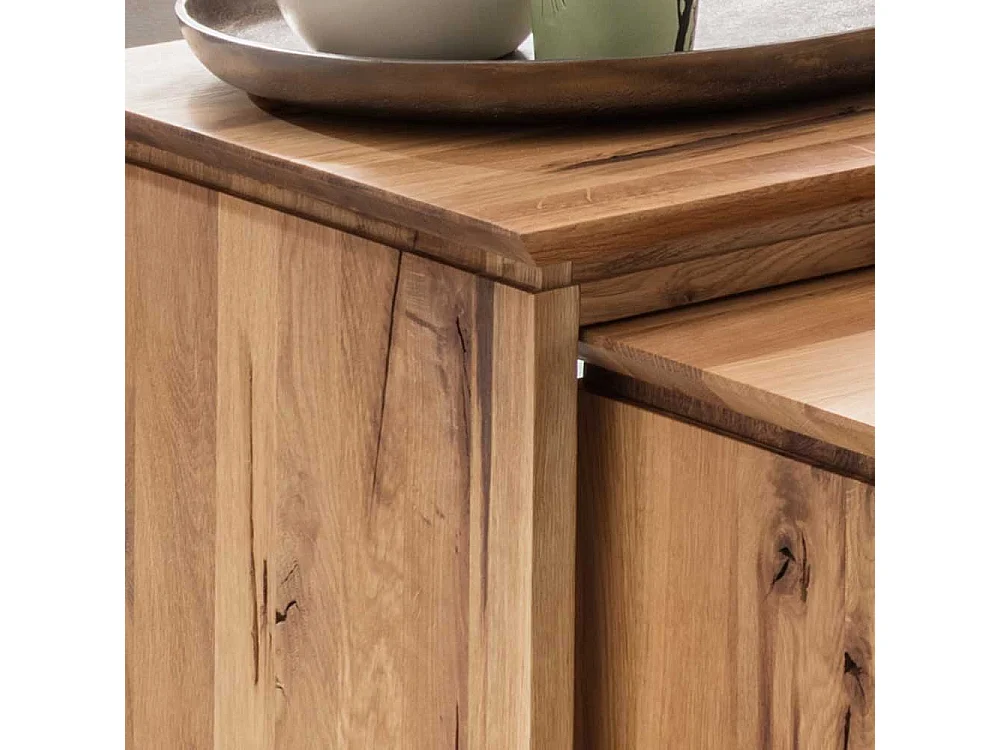 Beistelltisch Set aus Wildeiche Massivholz einer Schublade (zweiteilig)