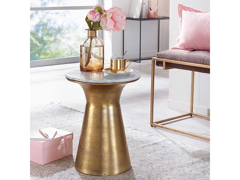 Beistelltisch mit weißer Marmorplatte 35 cm Durchmesser