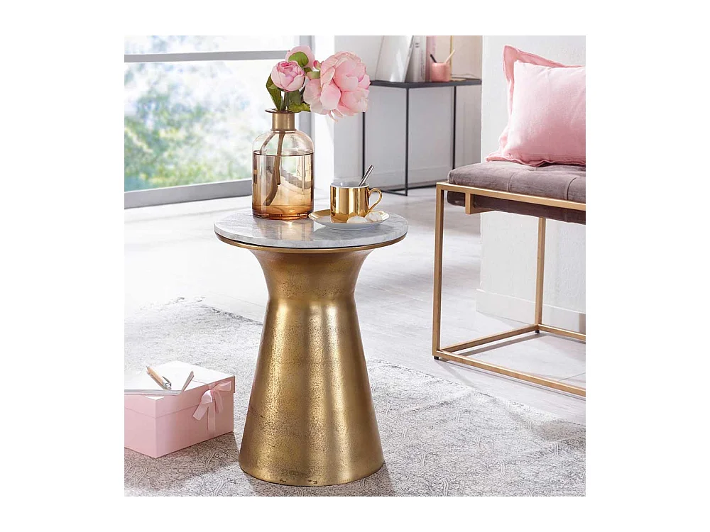 Beistelltisch mit weißer Marmorplatte 35 cm Durchmesser