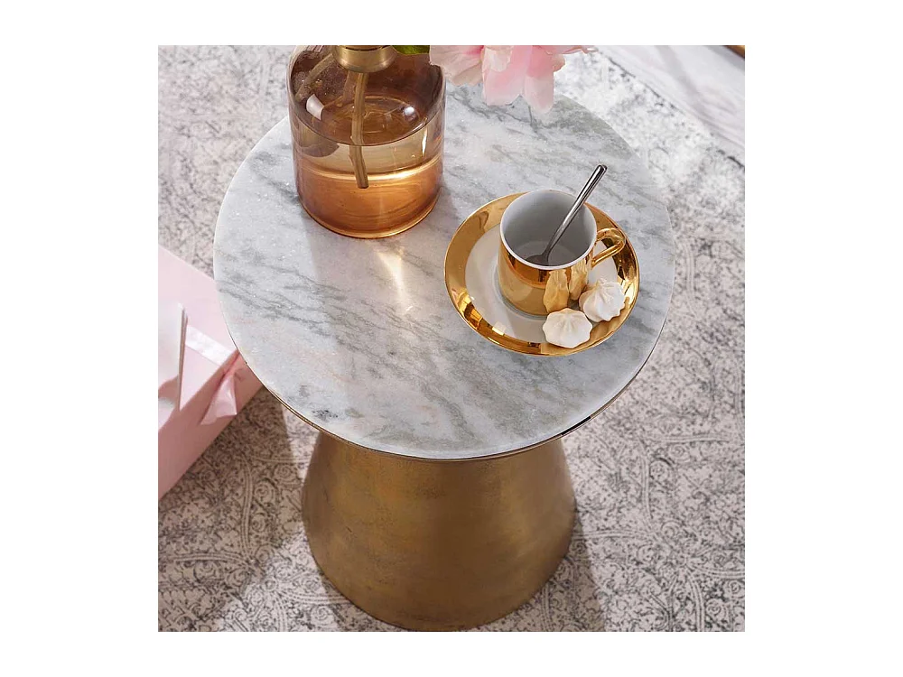 Beistelltisch mit weißer Marmorplatte 35 cm Durchmesser