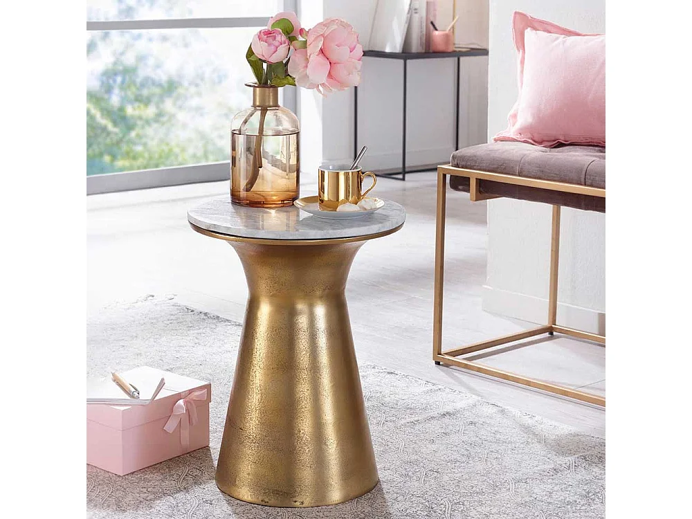 Beistelltisch mit weißer Marmorplatte 35 cm Durchmesser