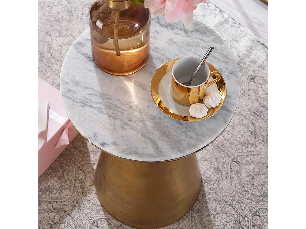 Beistelltisch mit weißer Marmorplatte 35 cm Durchmesser