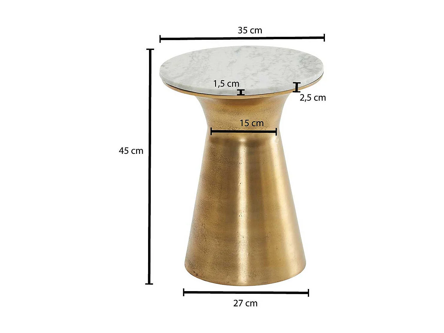 Beistelltisch mit weißer Marmorplatte 35 cm Durchmesser