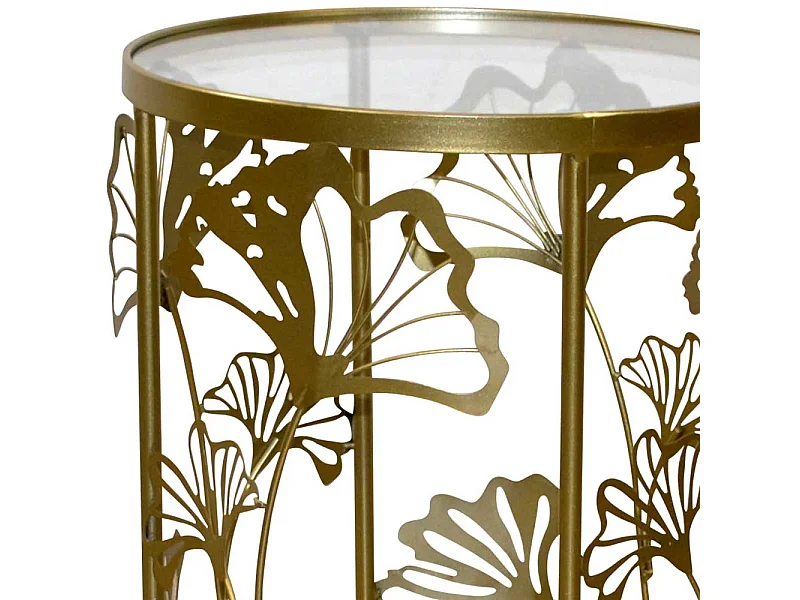 Design Beistelltisch Gestell Goldfarben Gingko Blatt Motiv