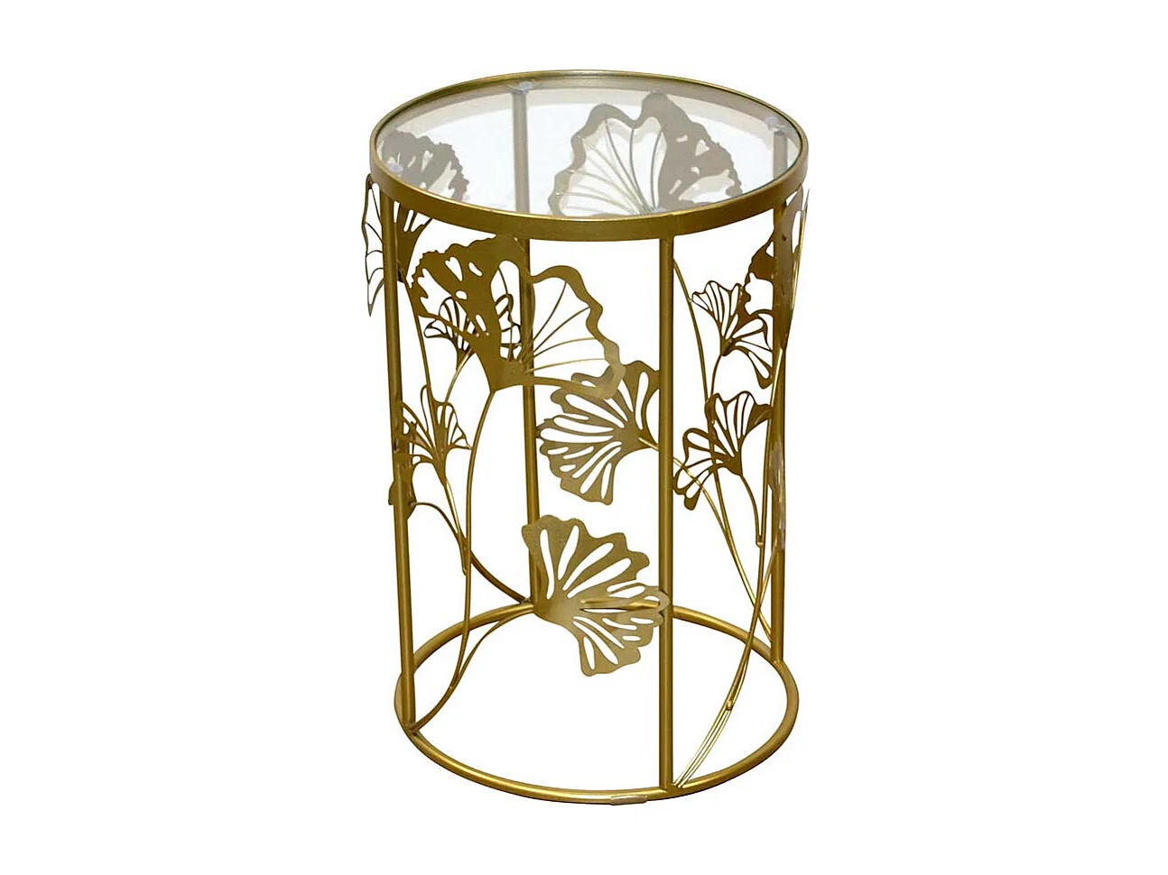 Design Beistelltisch Gestell Goldfarben Gingko Blatt Motiv