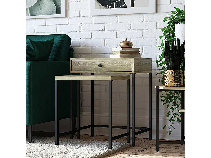 Zwei Beistelltische Sofa in Eichefarben und Schwarz 68 cm hoch (zweiteilig)