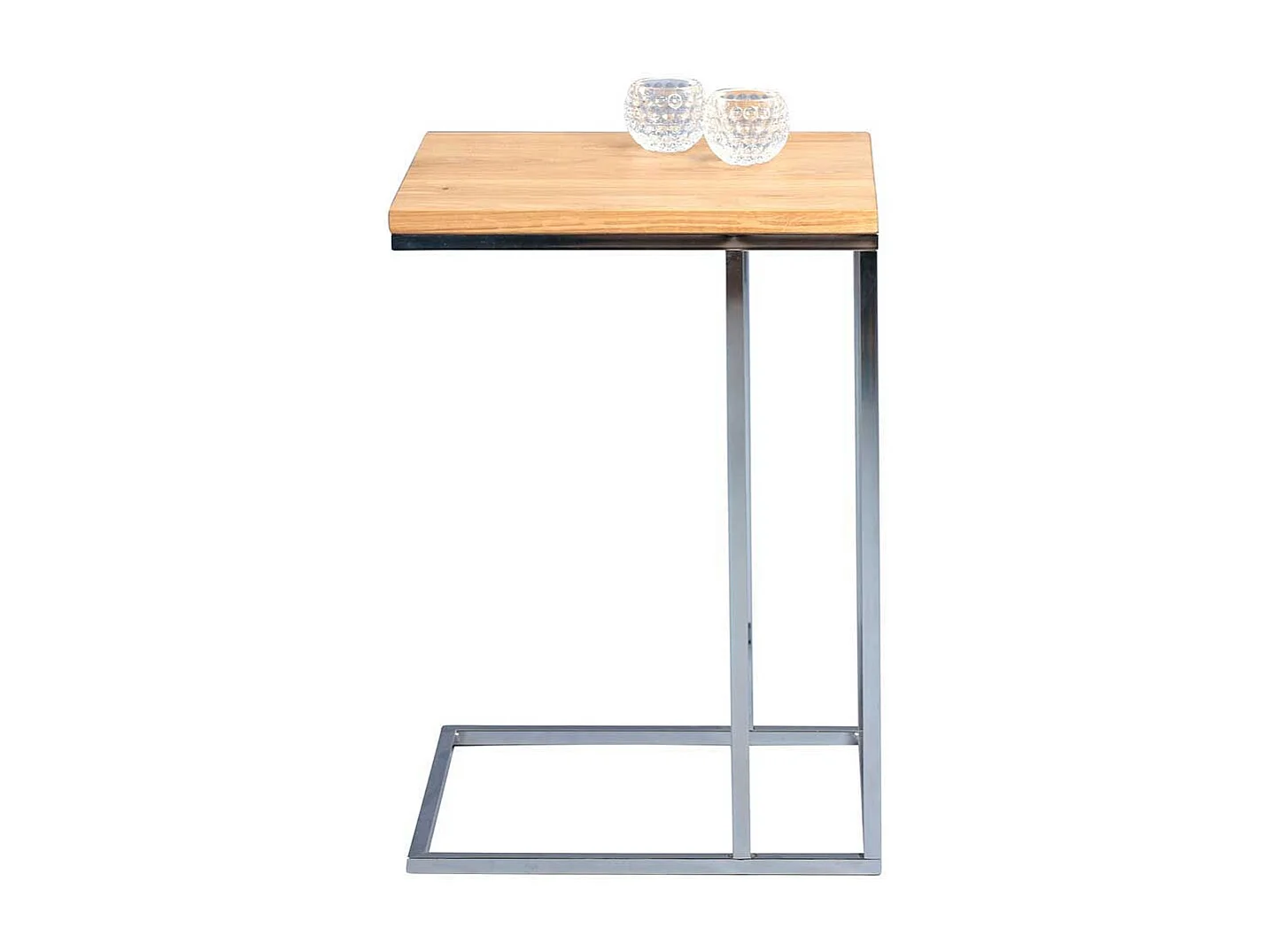 Beistelltisch aus Wildeiche massiv Metall verchromt