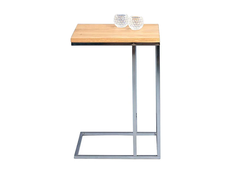 Beistelltisch aus Wildeiche massiv Metall verchromt