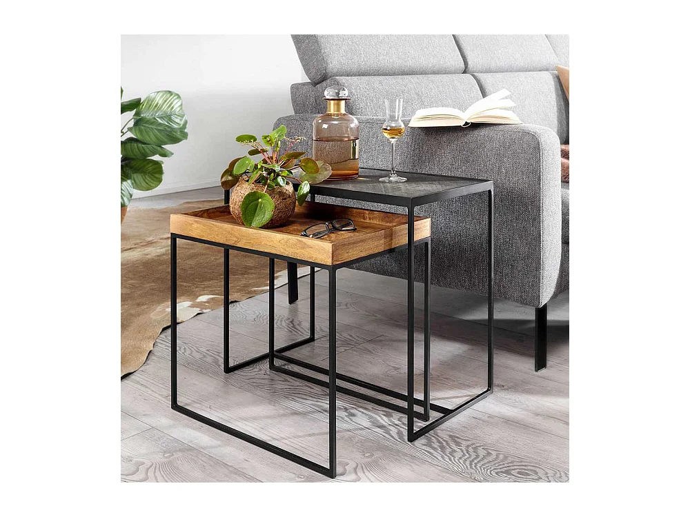 Industry Beistelltisch Set mit Bügelgestell rechteckig (zweiteilig)