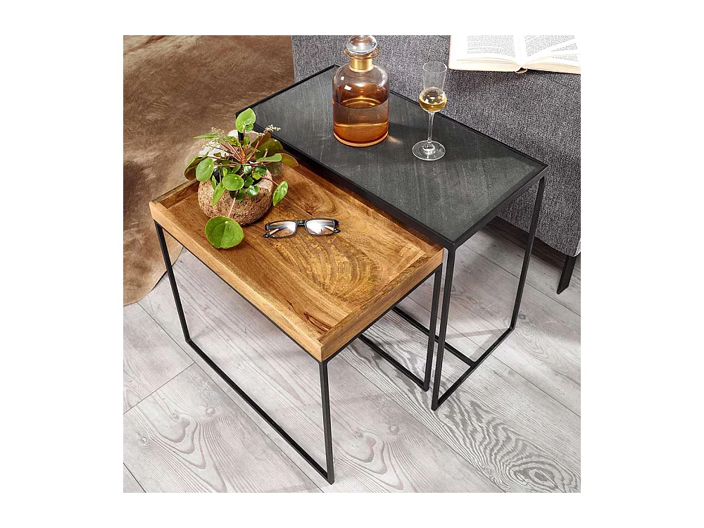 Industry Beistelltisch Set mit Bügelgestell rechteckig (zweiteilig)