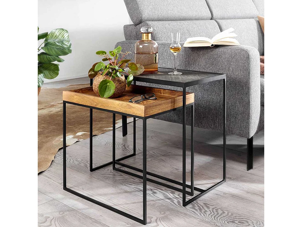 Industry Beistelltisch Set mit Bügelgestell rechteckig (zweiteilig)