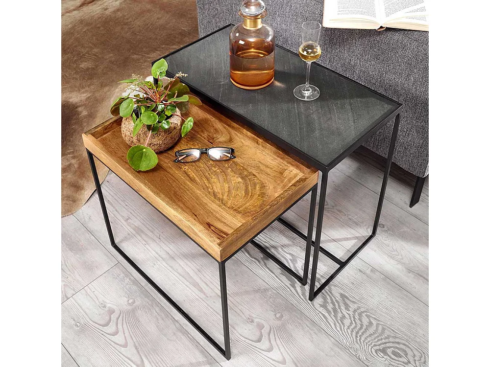 Industry Beistelltisch Set mit Bügelgestell rechteckig (zweiteilig)